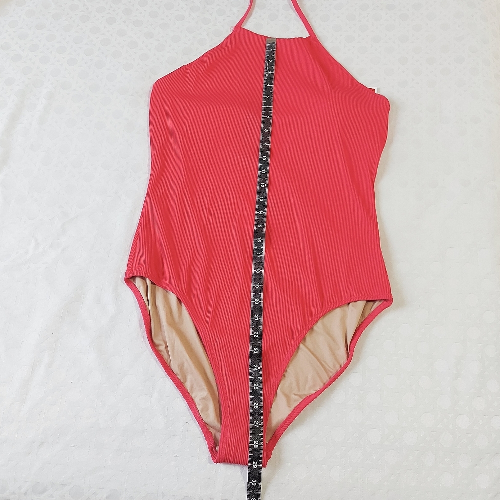 Old Navy Halter Neck Tie One Piece Swimsuit XL Textured Pink Lined Beach Wear - Picture 7 of 8